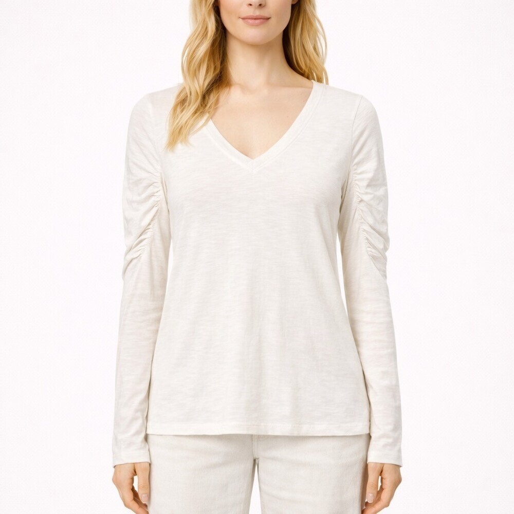 Nation Ltd Zella Puff sleeve tee vanilla slub knit size Medium